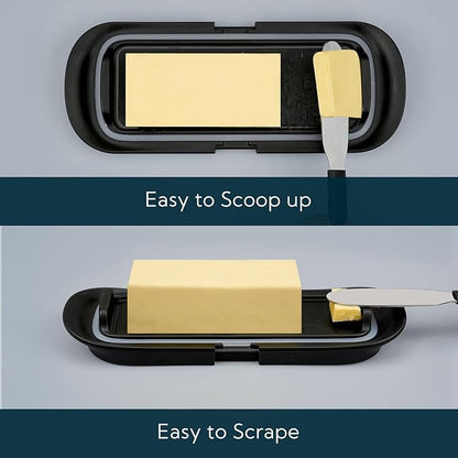KITCHENDAO One-handed Airtight Butter Dish with Lid for Countertop and Refrigerator Door Shelf, Butter Holder with One Press to Open/Close Secure Latching Buckle for West/East Coast Butter (Black)