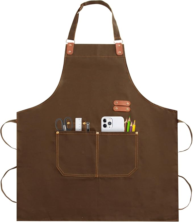 Apron for Men Women, Chef Apron with Adjustable Neck Strap, Heavy Duty Apron with Pockets, for Cooking, Gardening by Unknown