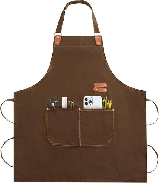 Apron for Men Women, Chef Apron with Adjustable Neck Strap, Heavy Duty Apron with Pockets, for Cooking, Gardening by Unknown