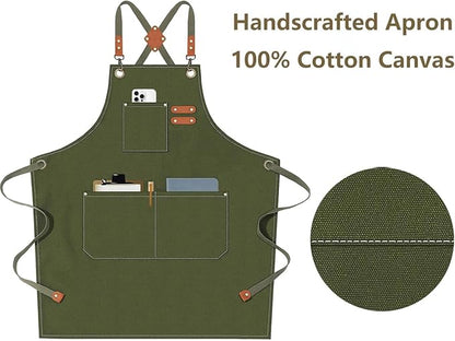 AFUN Chef Aprons for Men Women with Oversized Pockets, 16-Ounce Cotton Canvas Cross Back Heavy Duty Work Apron (Army Green) - Image 5