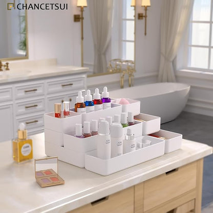 9 Pcs Stackable Drawer Organizer Trays Set, Multifunctional Stackable Storage Trays for Vanity, Bathroom, Kitchen, Desk Drawer Organizer Office. Plastic Drawer Organizers Available In 5 Colours, White - Image 2