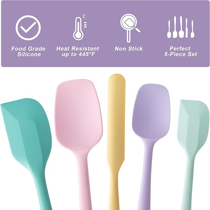 Silicone Spatula Set, 5 Piece Food Grade Rubber Spatulas for Baking, Cooking, and Mixing High Heat Resistant Non Stick Dishwasher Safe BPA-Free (Multicolor 3) - Image 3