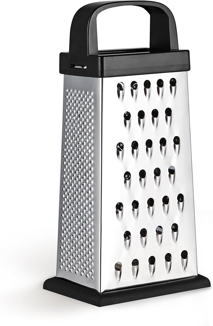 Cheese Grater, 8 IN Size 4-Sided Stainless Steel Grater, Food Shredder for Cheese, Parmesan, Vegetable, Dishwasher Safe, Black by Kaishun