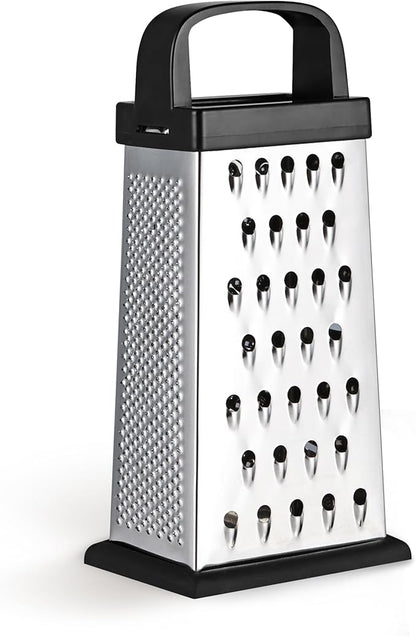Cheese Grater, 8 IN Size 4-Sided Stainless Steel Grater, Food Shredder for Cheese, Parmesan, Vegetable, Dishwasher Safe, Black by Kaishun