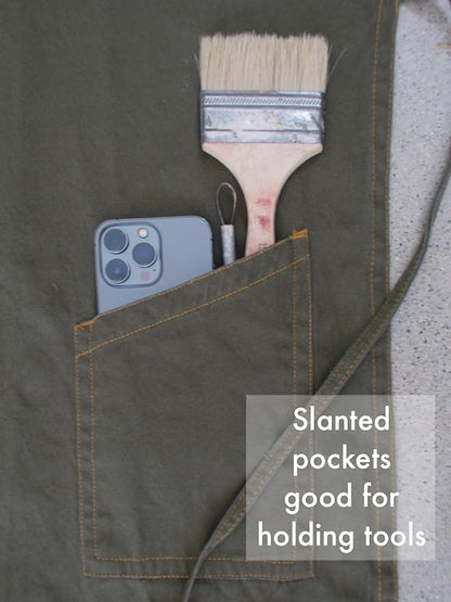 OLIVE GREEN, the original split apron for potters, chefs and gardeners