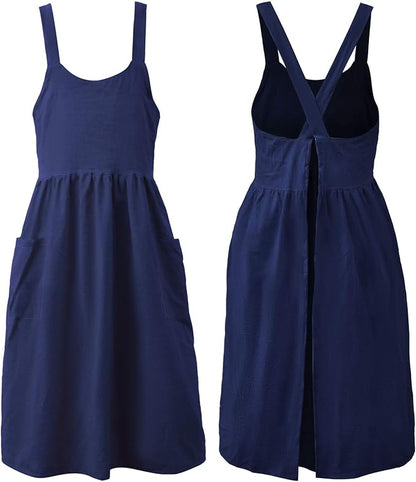 Uaussi Cotton Linen Apron Cross Back Work Apron for Women with Pockets Pinafore Dress X Cross Halter Apron for Chef Gardening by Uaussi