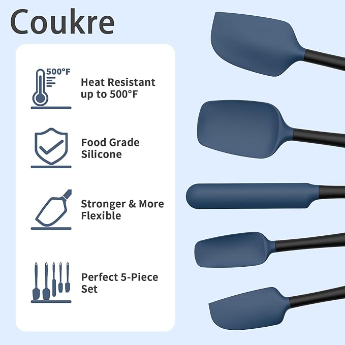 Coukre Silicone Spatula Set of 5,High Temperature Resistant, Food Grade Silicone, Dishwasher Safe, for Baking, Cooking (Dark Blue Black) - Image 3