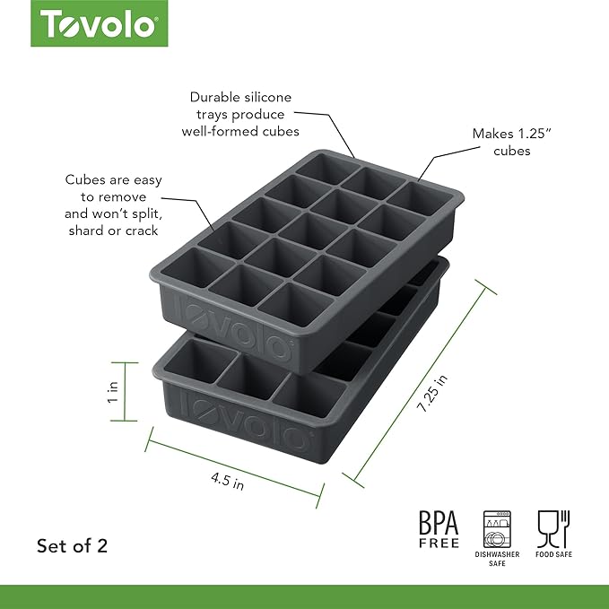 Tovolo Silicone Ice Cube Tray Charcoal Gray Pack of 2 BPA Free Ice Tray Mold for Coffee Drinks Cocktails, Dishwasher Safe Easy Release Perfect 1 Inch Cube Ice Tray for Whiskey Bourbon Spirits - Image 6