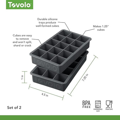 Tovolo Silicone Ice Cube Tray Charcoal Gray Pack of 2 BPA Free Ice Tray Mold for Coffee Drinks Cocktails, Dishwasher Safe Easy Release Perfect 1 Inch Cube Ice Tray for Whiskey Bourbon Spirits - Image 6