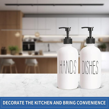 COHOSEGE 16 Oz Glass Soap Dispenser Set 2 Pack for Kitchen Sink,Contains Hand and Dish Soap Dispenser,White Kitchen Utensils - Image 5