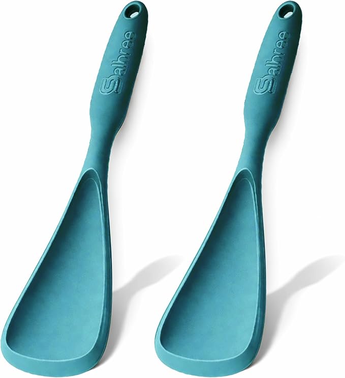 Silicone Spoon Spatula for Cooking - Multifunction Scoop Spatula Spoonula - Heat Resistant Cooking Spoon for Nonstick Cookware - Large Silicone Kitchen Spoon - Seamless Design (Teal,2pcs) by salbree