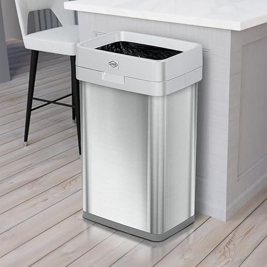 Clorox 13 Gallon Trash Can - 50L Slim Open Top Garbage Bin for Commercial Spaces, Kitchen, Office - Narrow Rectangular Stainless Steel Body with Hinged Rim Protection - Image 6
