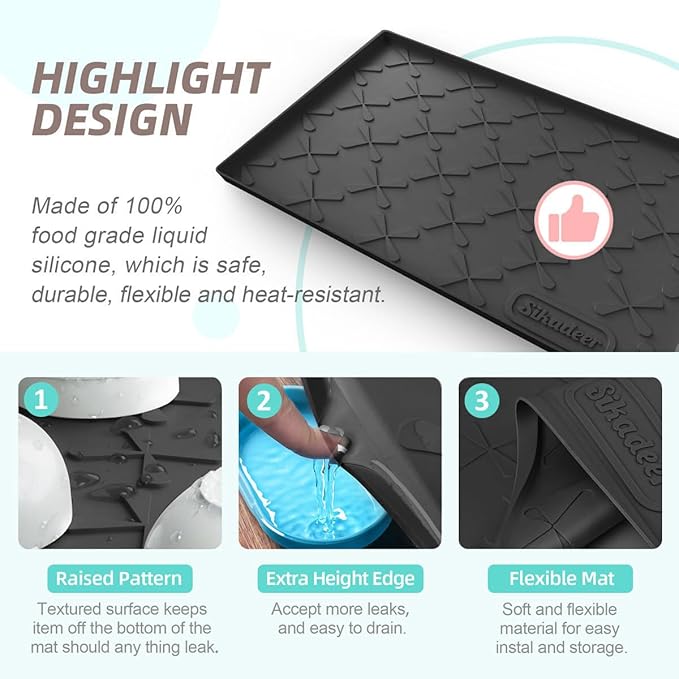 SIKADEER Under Sink Mat Waterproof 34" x 19", Silicone Mat Kitchen Drawer Shelf and Cabinet Liner, Sink Protector for Kitchen Organizers and Storage, Boot Tray Pet Food Mats - Image 4
