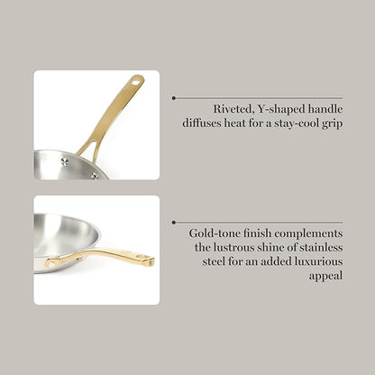 Martha Stewart Castelle 9.5-Inch Stainless Steel Frying Pan with Gold-Tone Handle – Tri-Ply Encapsulated Bottom, Oven Safe & Induction Safe Skillet for Searing and Sautéing - Image 5