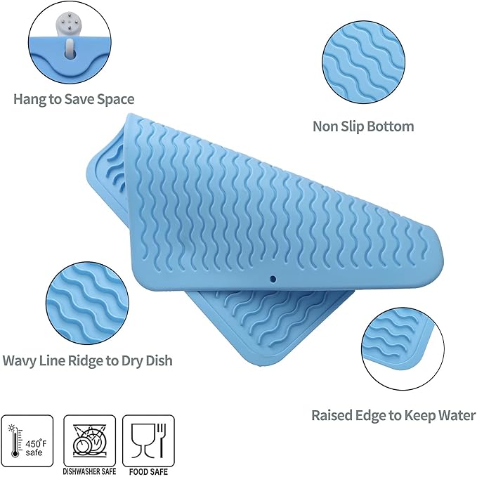 MicoYang Silicone Dish Drying Mat for Multiple Usage,Easy clean,Eco-friendly,Heat-resistant Silicone Mat for Kitchen Counter or Sink,Refrigerator or Drawer liner Light Blue M 12 inches x 12 inches - Image 3