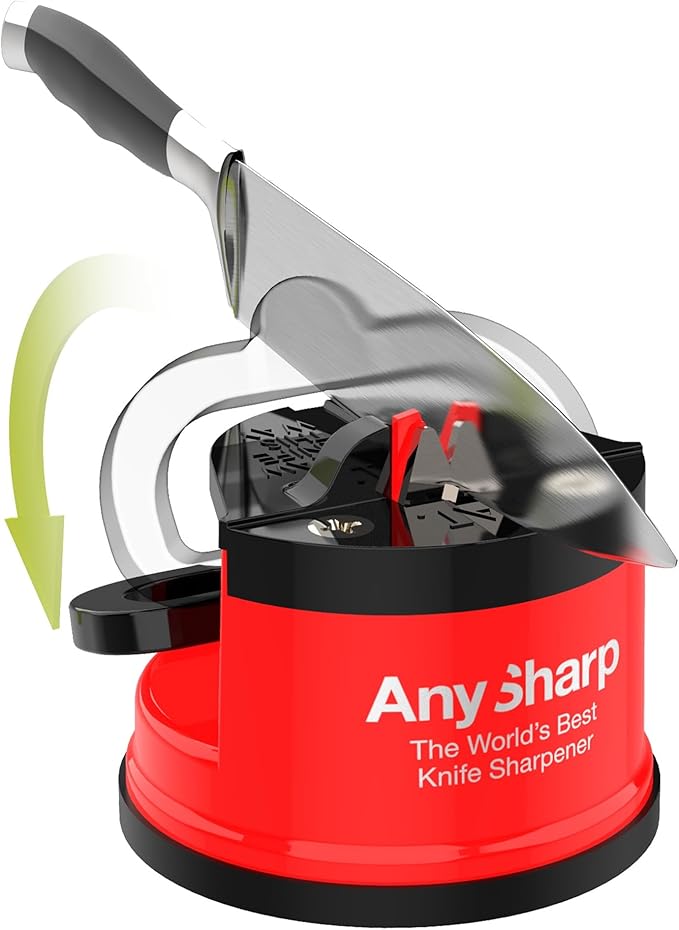 AnySharp – Editions – Hands Free Knife Sharpener - Easy to Use Sharpening Tool with PowerGrip Suction Base and 20-Degree Pre-Set Angle - for All Knives: Chef's, Serrated, and Hardened Steel - Red - Image 2