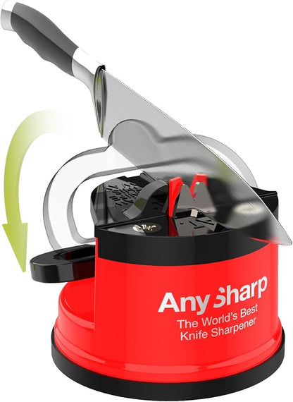 AnySharp – Editions – Hands Free Knife Sharpener - Easy to Use Sharpening Tool with PowerGrip Suction Base and 20-Degree Pre-Set Angle - for All Knives: Chef's, Serrated, and Hardened Steel - Red - Image 2
