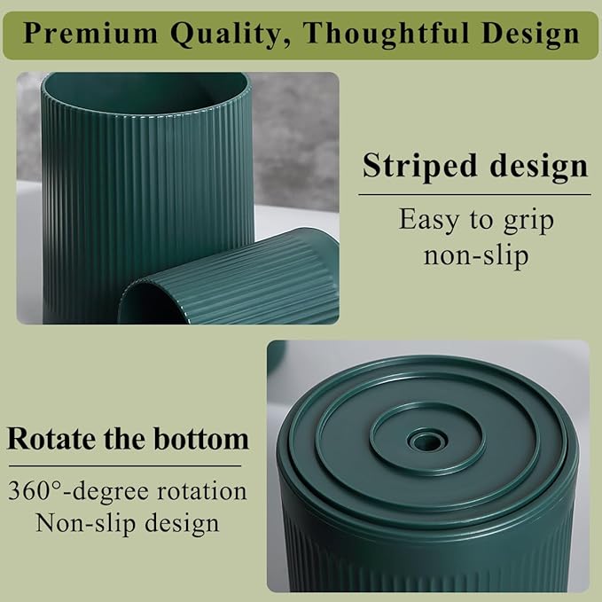 HOMQUEN 360° Rotating Utensil Holder, 6.3''+4.7'' Plastic Kitchen Utensil Holder for Countertop, Large Cooking Utensil Crocks for Kitchen Decor, Utensil Organizer for Spatula, Set of 2 (Green) - Image 8
