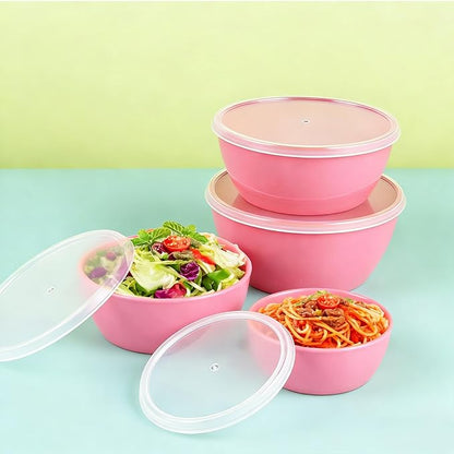 4-Piece Classic Plastic Prep Bowls with Lids, Nesting Plastic Small Mixing Bowl Set for Mixing, Baking, Prepping, Cooking and Serving Food, Microwave and Dishwasher Safe (Pink) - Image 3