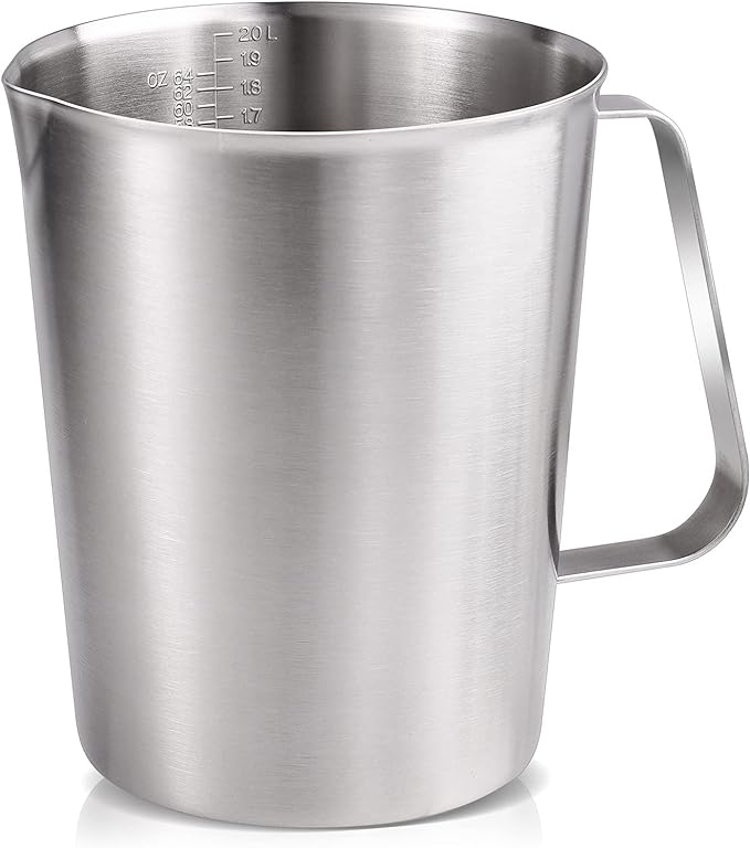 KSENDALO 64Oz/8Cup Stainless Steel Pitcher (SUS304), 2 Liter Metal Container for Water, Milk, Liquid with Handle with Engraved Markings, Silver by KSENDALO