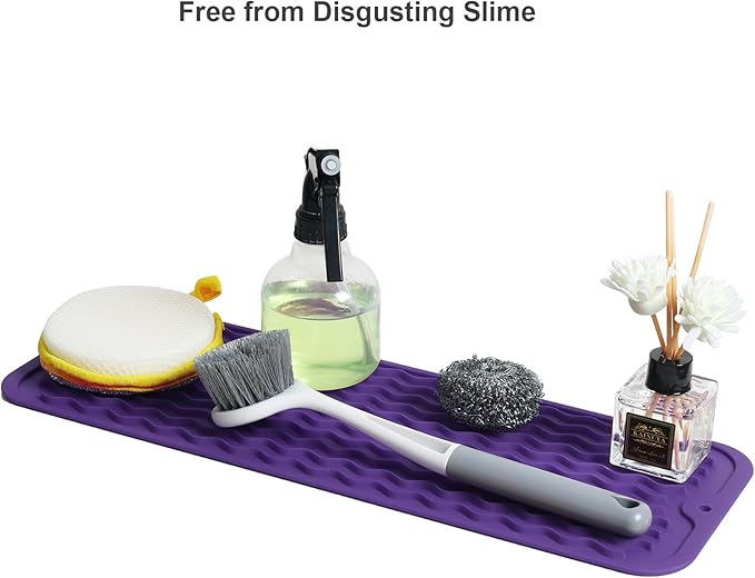 ZLR Silicone Sponge Holder & Sink Caddy Tray (6" x 17") - Narrow Dish Drying Mat for Kitchen Counter - Waterproof Soap Dispenser Organizer, Non-Slip Bathroom Vanity Tray (Meadow Violet) - Image 8