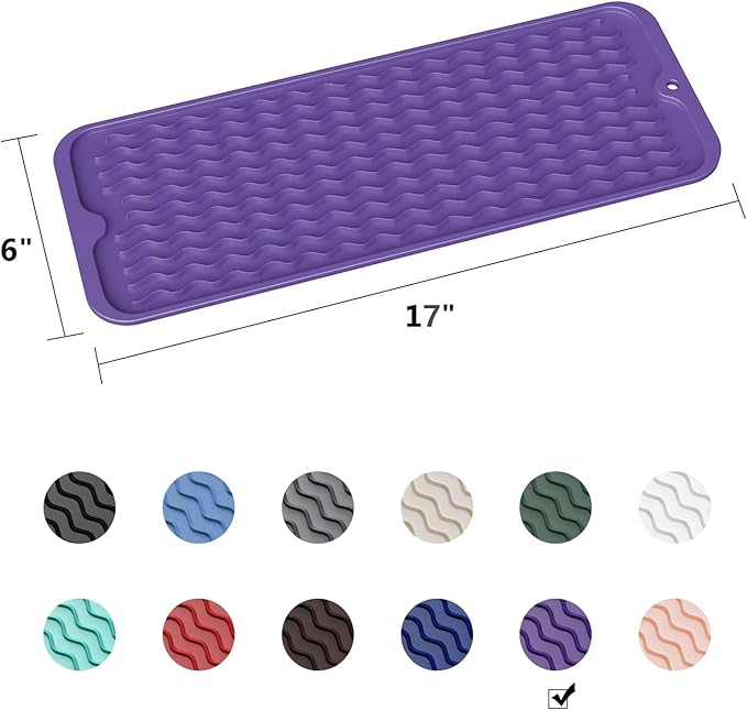 ZLR Silicone Sponge Holder & Sink Caddy Tray (6" x 17") - Narrow Dish Drying Mat for Kitchen Counter - Waterproof Soap Dispenser Organizer, Non-Slip Bathroom Vanity Tray (Meadow Violet) - Image 6