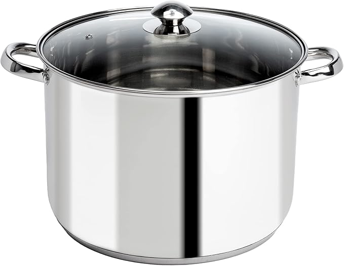 Ecolution Pure Intentions Stock Pot - Features Tempered Glass Lid, Stay-Cool Handles, and Encapsulated Bottom - Oven Safe - Curbside Recyclable Stainless Steel - 12 Quarts by Ecolution