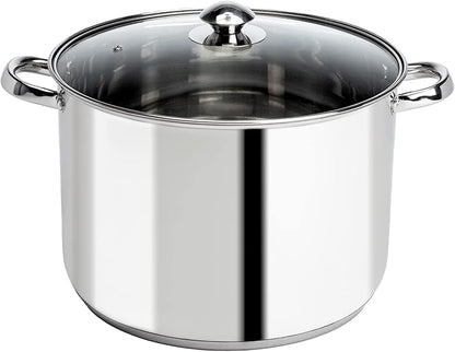 Ecolution Pure Intentions Stock Pot - Features Tempered Glass Lid, Stay-Cool Handles, and Encapsulated Bottom - Oven Safe - Curbside Recyclable Stainless Steel - 12 Quarts by Ecolution