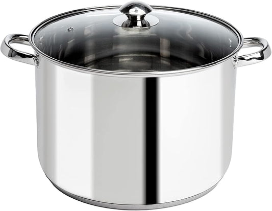 Ecolution Pure Intentions Stock Pot - Features Tempered Glass Lid, Stay-Cool Handles, and Encapsulated Bottom - Oven Safe - Curbside Recyclable Stainless Steel - 12 Quarts by Ecolution