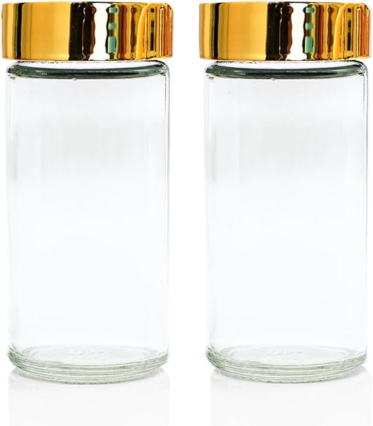 Tianifa 2pcs Gold Spice Jars, 3 oz Glass Seasoning Bottles, Spices Container, Empty Spice Jars, Round Spice Bottles with Airtight Plastic Caps with Shaker Lids (2, gold) by Tianifa