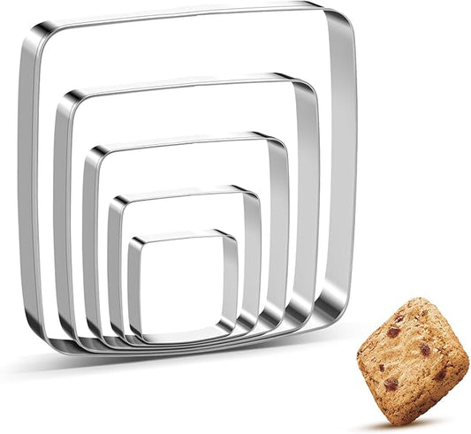 Square Round Corner Cookie Cutter Sandwich Cutters for Lunchbox Fruit Cutters Vegetable Cutters for Baking DIY X‘mas Birthday Party Decor, Pack of 5