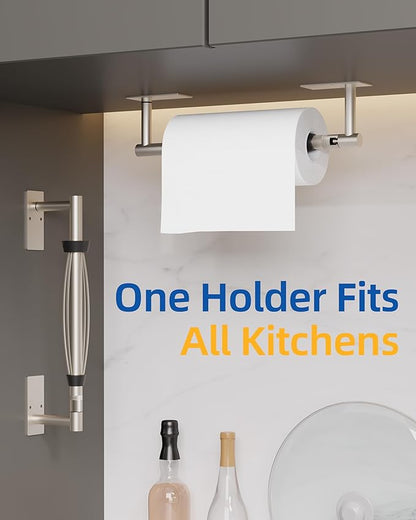 RUACQ Paper Towel Holder Under Cabinet, One Hand Tearing Paper Towel Holder with Damping Effect, Wall Mount & Adhesive Stainless Steel Paper Roll Holder for Kitchen Bathroom (Brushed Nickel)
