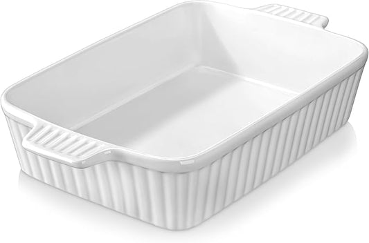 MALACASA 4.4 QT Baking Dish, 9x13 Large Casserole Dish for Oven, Ceramic Baking Pan, Rectangular Lasagna Pan Deep with Handles for Baking, Durable Microwave Oven Safe, Wedding Gift,White, Series BAKE-BAKE by MALACASA
