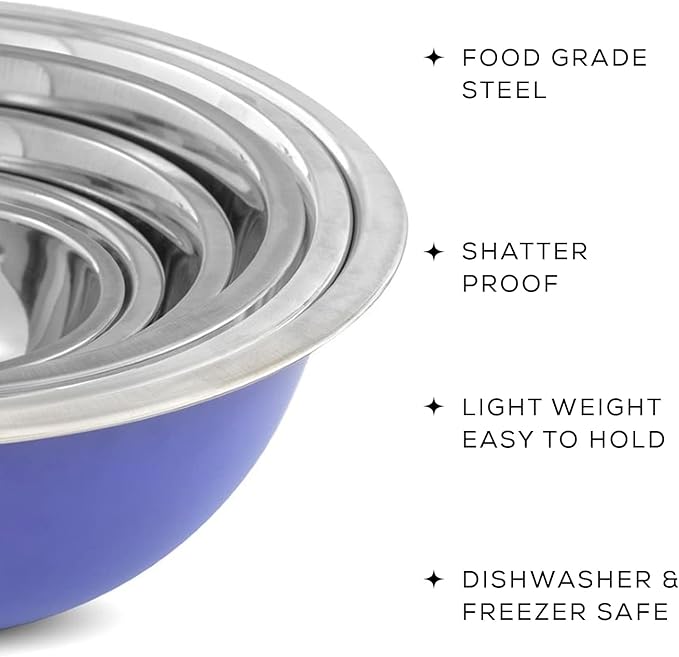 JoyJolt Stainless Steel Mixing Bowl Set of 6-5qt to 0.5qt Nesting Bowls for Dough, Batter & Baking - Image 4