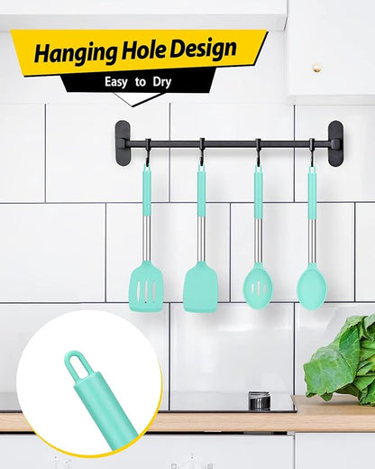 Pack of 4 Silicone Cooking Utensils Set, Non Stick Large Solid Spatulas, Heat Resistant Blue Slotted Spoons, Ideal BPA Free Kitchen Turners for Frying, Mixing,Serving,Draining,Turning,Stirring - Image 6