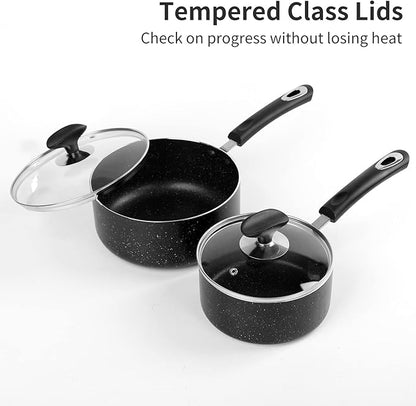 Nonstick Saucepan Set - 1.5 Quart and 2.5Quart,Ultra Non Stick Sauce Pan Small Pot with Glass Lid,Great for Home Kitchen Restaurant,Black - Image 5