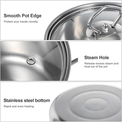 Kichvoe 5 Sets Stainless Steel Stock Pots Set with Glass Lids - Induction Cookware for Kitchen Use - Double Handle Soup Pots