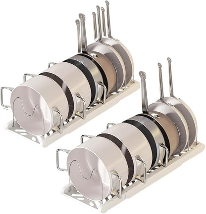 Pot Rack -Expandable Pan Organizer for Cabinet,Pot Lid Holder with 7 Adjustable Compartment for Kitchen Cabinet Cookware Baking Frying Rack,2Pack,Apricot by Lhieiayh