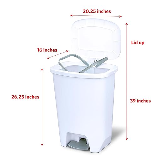 Glad Kitchen Trash Can 20 Gallon | Large Plastic Waste Bin with Odor Protection of Lid | Hands Free with Step On Foot Pedal and Garbage Bag Rings, 20 Gallon, White - Image 2