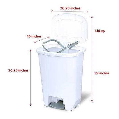 Glad Kitchen Trash Can 20 Gallon | Large Plastic Waste Bin with Odor Protection of Lid | Hands Free with Step On Foot Pedal and Garbage Bag Rings, 20 Gallon, White - Image 2