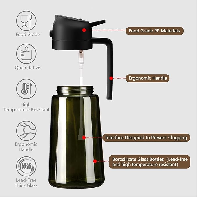 SWEET VIEW - Olive Oil Sprayer for Cooking, 16oz/470ml Glass Light-Proof Oil Pourer for Kitchen with Stickers for Air Fryer, Cooking, Salad, and BBQ with Stickers - Image 5