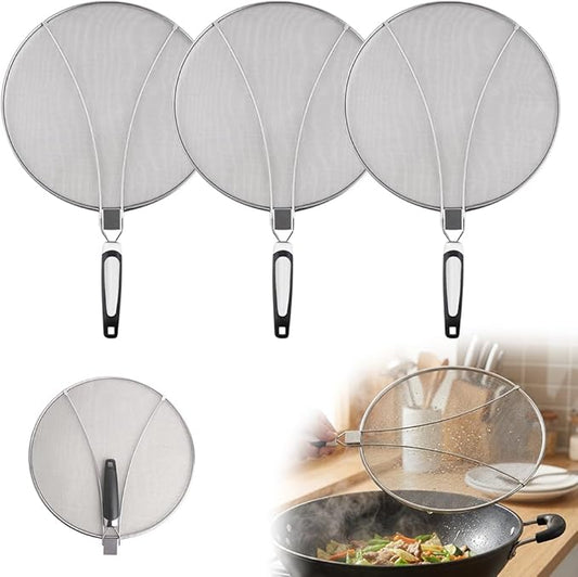 Stainless Steel Grease Splatter Guard, 11-Inch Fine Mesh Cover with Adjustable Comfort Grip Handle, Oil Splash Screen for Frying Pan, Cooking Pots, Skillet (3) by WUSAIRX