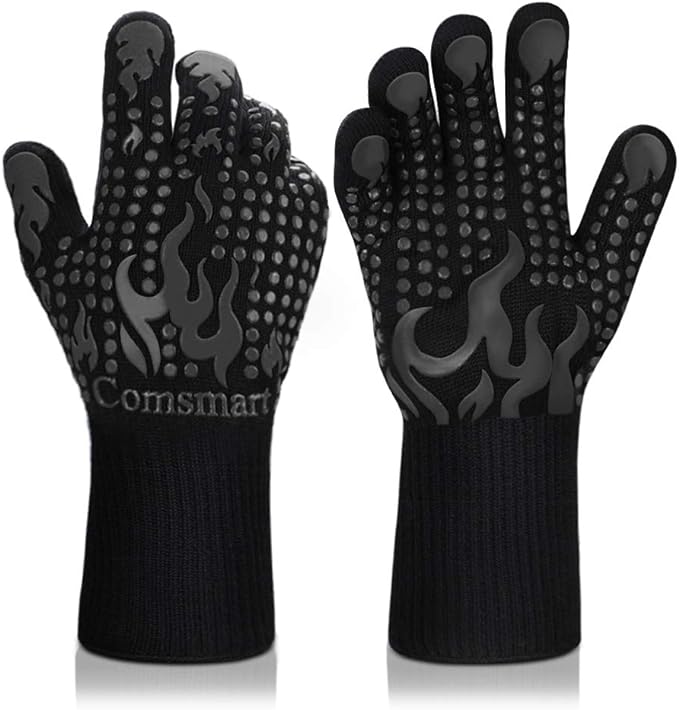 Comsmart BBQ Gloves, 1472F Heat Resistant Silicone Non-Slip Oven Mitts, Long Kitchen Gloves Perfect for Grilling, Cooking, Baking, Cutting by Comsmart