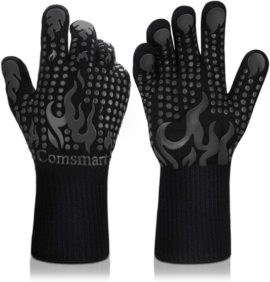 Comsmart BBQ Gloves, 1472F Heat Resistant Silicone Non-Slip Oven Mitts, Long Kitchen Gloves Perfect for Grilling, Cooking, Baking, Cutting by Comsmart