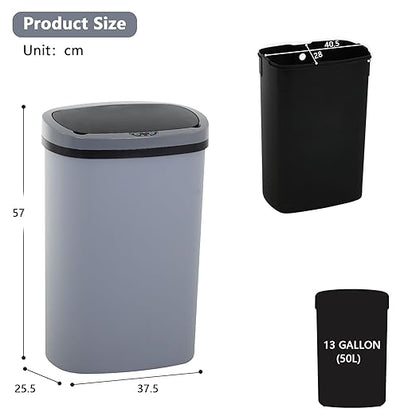 13 Gallon/50 L Kitchen Trash Can with Lid, Garbage Can with Touch-Free Lid, Cute Automatic Trash Can Bathroom Trash Bin, Motion Sensor Waterproof Trash Bin
