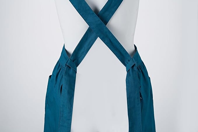 Hyzrz Retro Adjustable Ruffle Aprons with Pockets for Women Girls Vintage Cross Back Pinafore Dress Maid Costume Apron