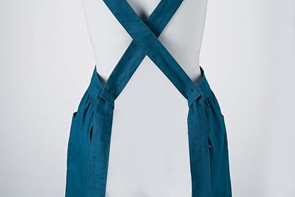 Hyzrz Retro Adjustable Ruffle Aprons with Pockets for Women Girls Vintage Cross Back Pinafore Dress Maid Costume Apron