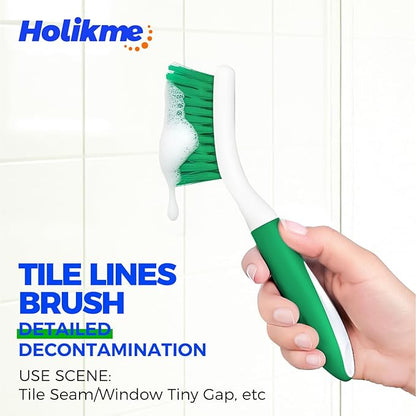Holikme Cleaning Brush Set for Household Use, Scrub Brush, Kitchen Brush, Tile Lines Brush for Bathroom, Floor, Tub, Shower and Kitchen Surface (Green) - Image 3