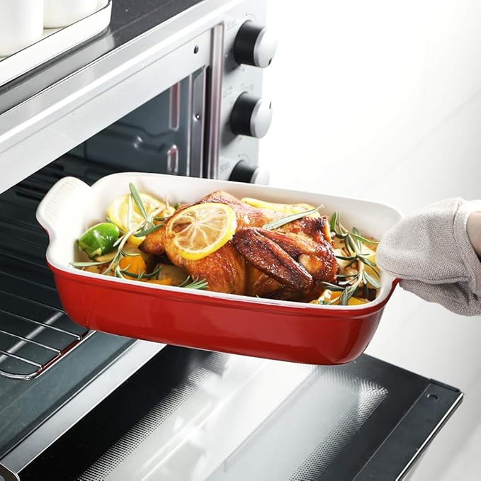 Sweejar Baking Pans Set, Ceramic 9x13 Baking Dish with Handle, Rectangular Casserole Dishes for Oven, Bakeware Sets of 3, Durable Lasagna Pan Deep for Kitchen, Banquet, Wedding Gift(Red) - Image 4