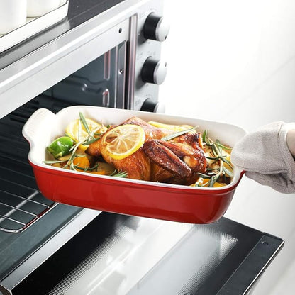 Sweejar Baking Pans Set, Ceramic 9x13 Baking Dish with Handle, Rectangular Casserole Dishes for Oven, Bakeware Sets of 3, Durable Lasagna Pan Deep for Kitchen, Banquet, Wedding Gift(Red) - Image 4